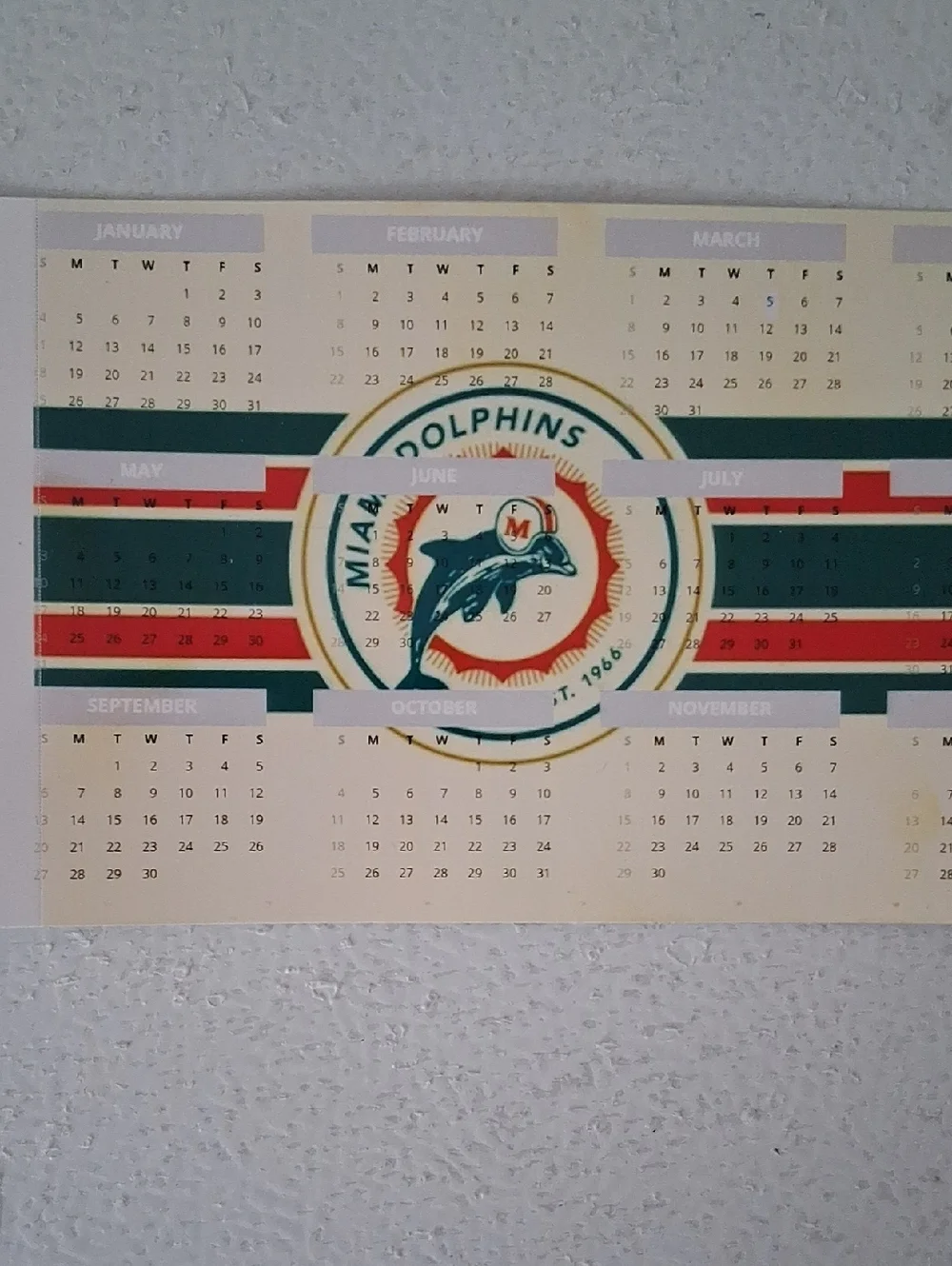 Calendar Poster - Teal, Orange, White Football Team Miami Dolphins Small